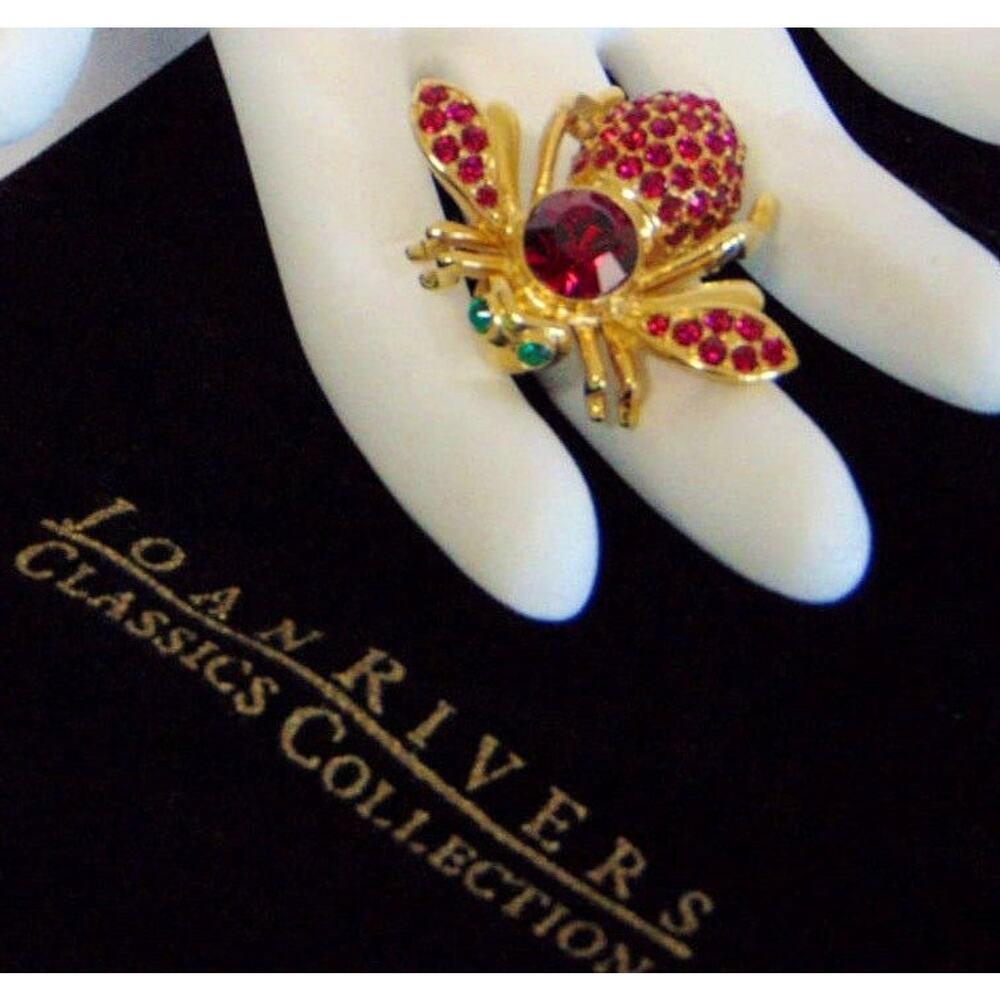Joan Rivers Crystal Bee Brooch Pin Ruby Garnet Red July January Birthstone Vtg - Picture 5 of 5